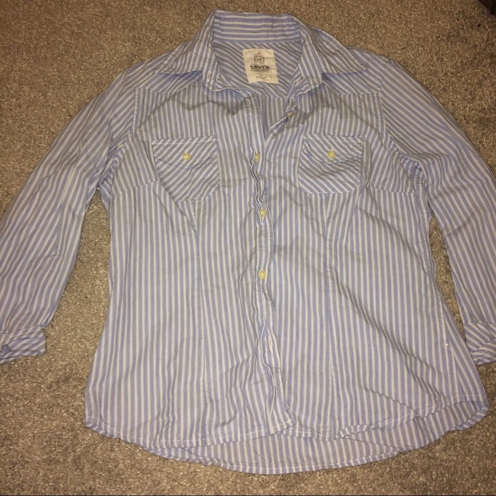 casual, blue and white striped shirt
