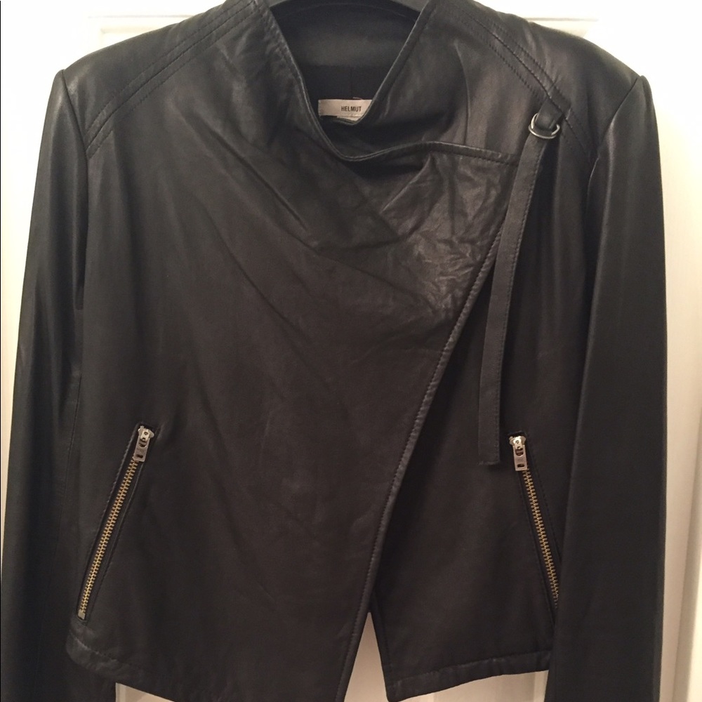 Helmut Lang Asymmetrical Hem Leather Jacket Sz M