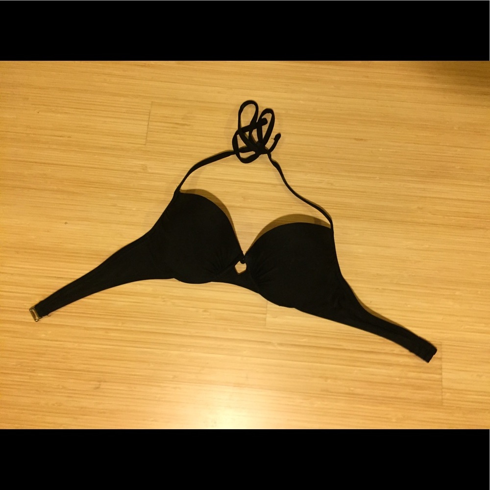 Black Bikini Top & Blue Printed Bottoms