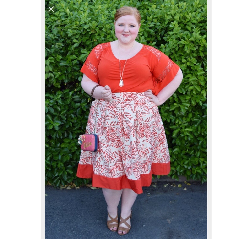 Lane Bryant Orange Ivory Linen blend Skirt