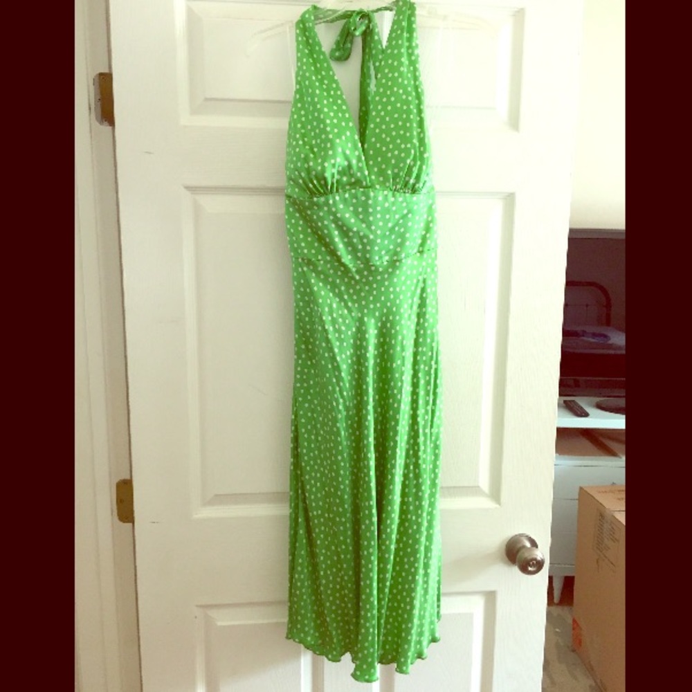 Green silk halter dress from ABS, Neiman's