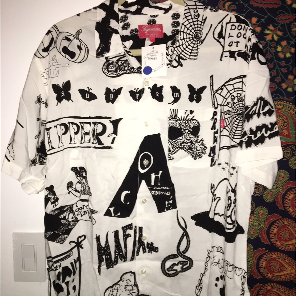 Supreme button down with sticker graphics