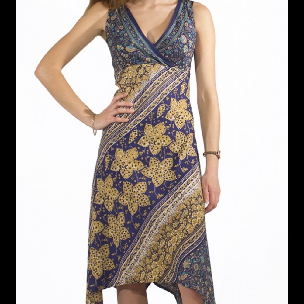 Navy & Yellow Floral Handkerchief Dress by Coline