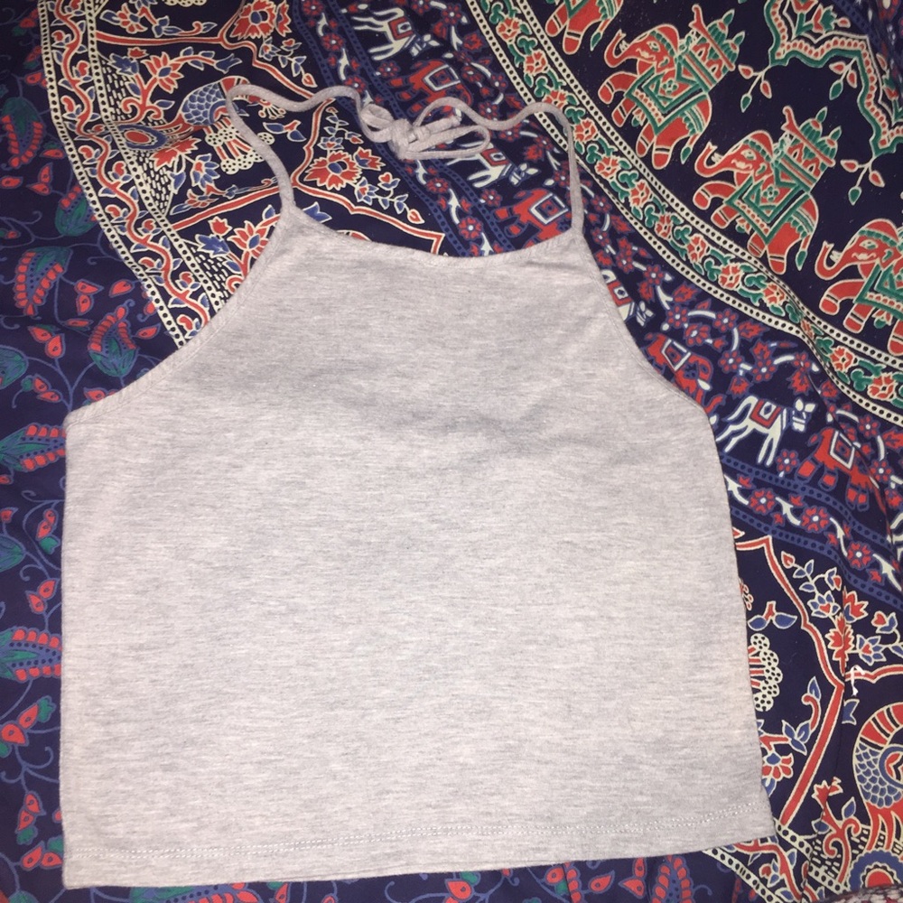 GRAY HALTER CROP TOP