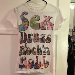 Last chance before goodwill! Sex Drugs & Rock'n Roll white t-shirt Large