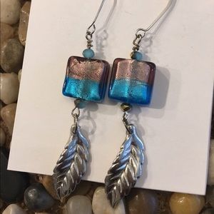 Glass nugget feather earrings Glass nugget feather earrings