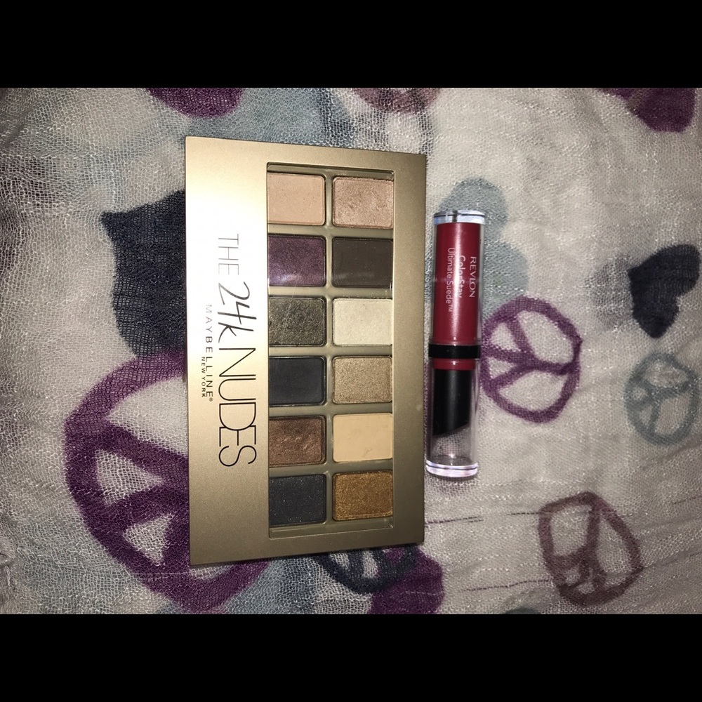 Revlon Lip-stick and Maybellin 24k nudes palette