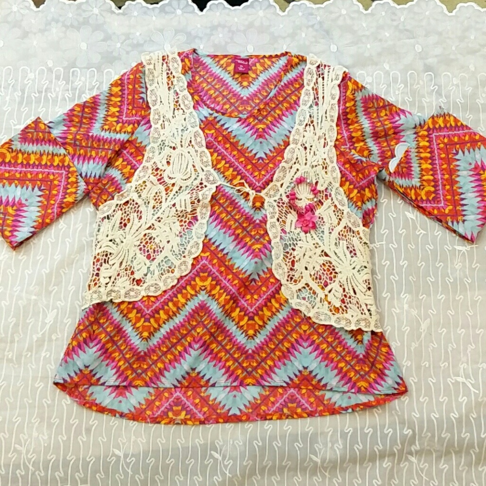 Forever Orchid Girl XL Boho Flame Top & Lacy Vest
