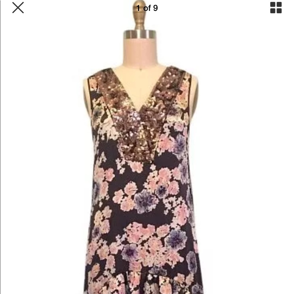 Gryphon 100 % Silk flowered hi low dress NWT