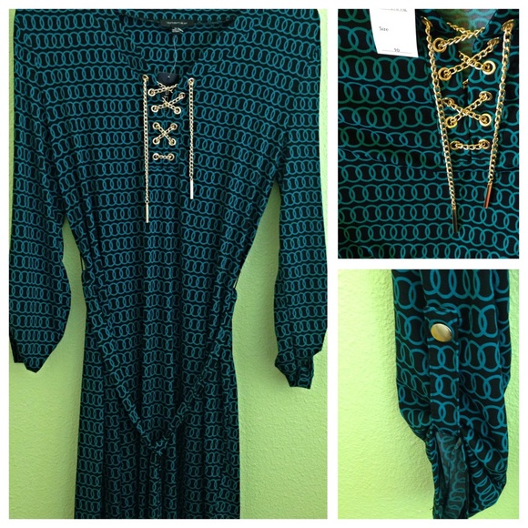 Spense Dresses & Skirts - Spense Long-Sleeve Lace-Up Belted Shirtdress