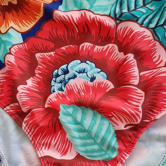 Floral Off the Shoulder Ruffle One Piece Swimsuit - Picture 6 of 8