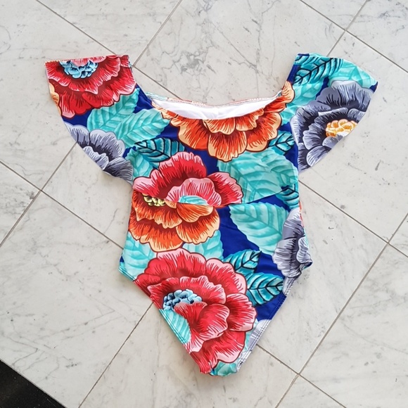 Floral Off the Shoulder Ruffle One Piece Swimsuit - Picture 7 of 8