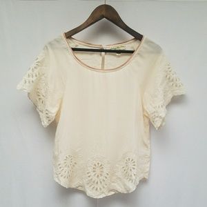 UO Staring at Stars Cream Flowy Eyelet Top