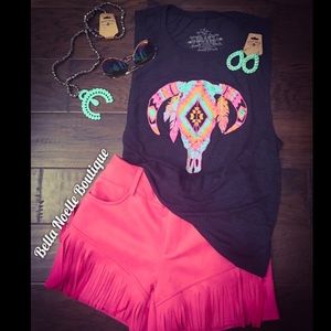 Pink Fringe Shorts