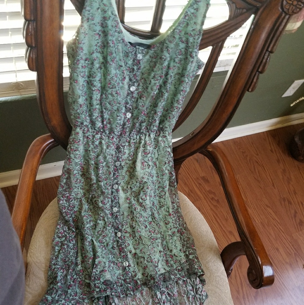 Green Floral Lace High/Low Dress