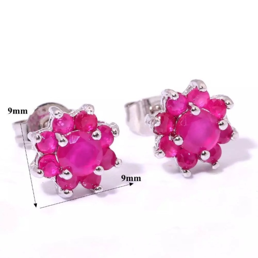 9mm Ruby CZ Gemstone & Silver Filled Earrings - Picture 2 of 8