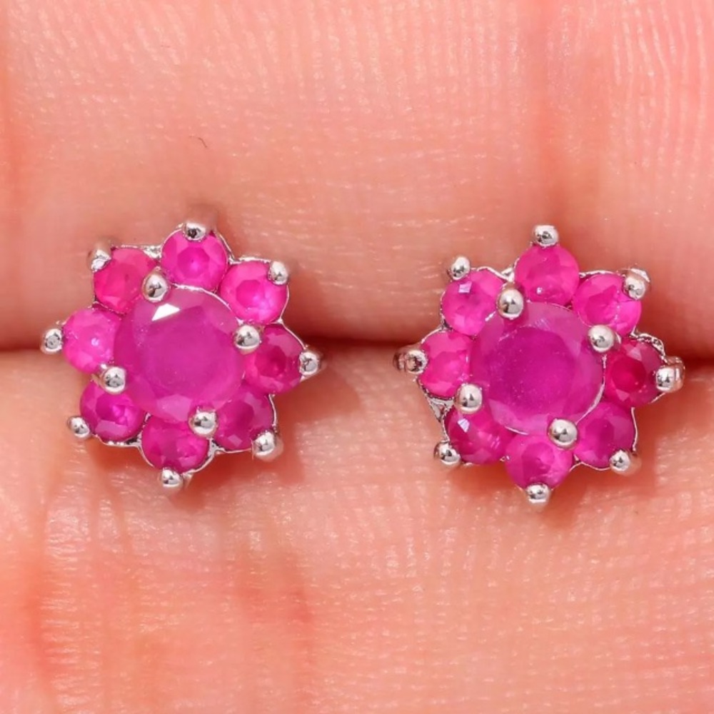 9mm Ruby CZ Gemstone & Silver Filled Earrings - Picture 3 of 8