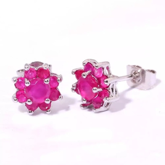 9mm Ruby CZ Gemstone & Silver Filled Earrings - Picture 4 of 8