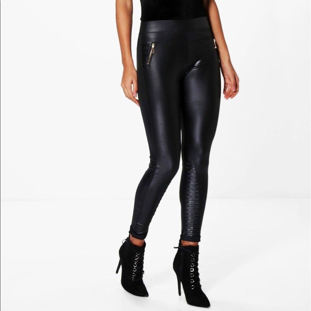 Faux leather moto style leggings