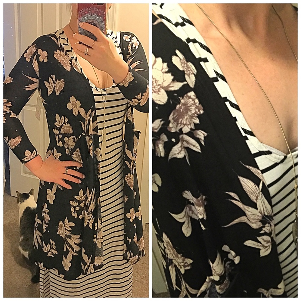 HTF Black Floral LuLaRoe Sarah Cardigan M Unicorn