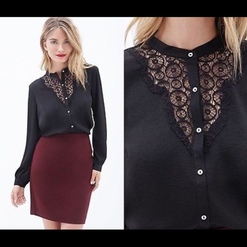 New Forever 21 Love 21 silky Lace Shirt Blouse