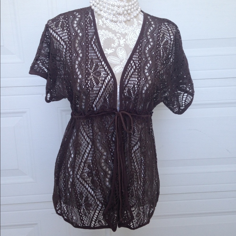 Ella Moss Brown Crotchet Tunic Beach CoverUp Sz Sm