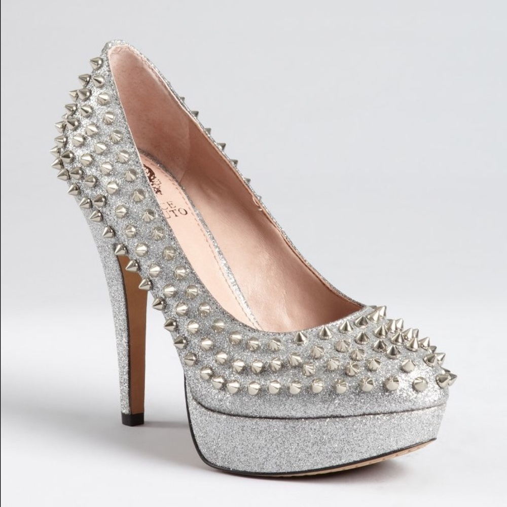 SOLD!!! Vince Camuto Silver Spiked Heels - Picture 1 of 3