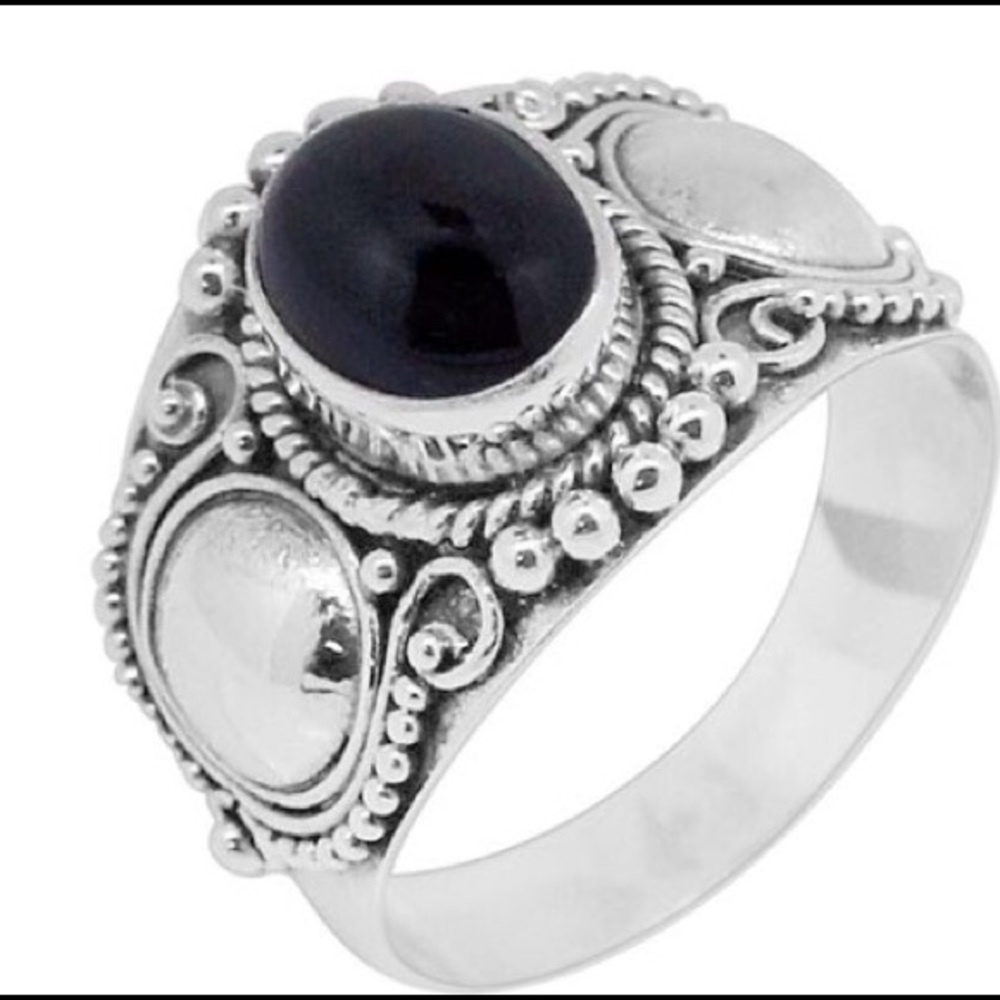 Indian Black Star Diopside Sterling Silver Ring.