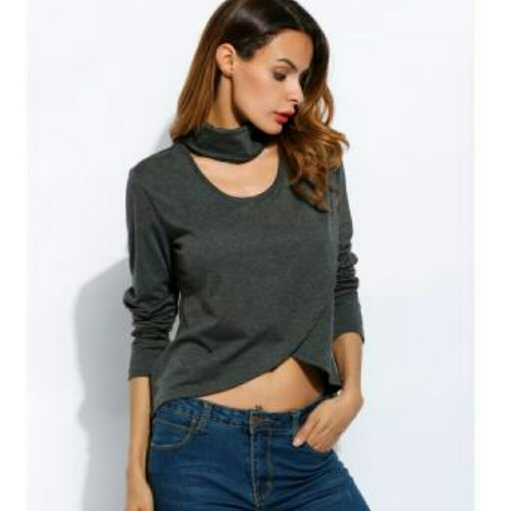 Gray choker blouse
