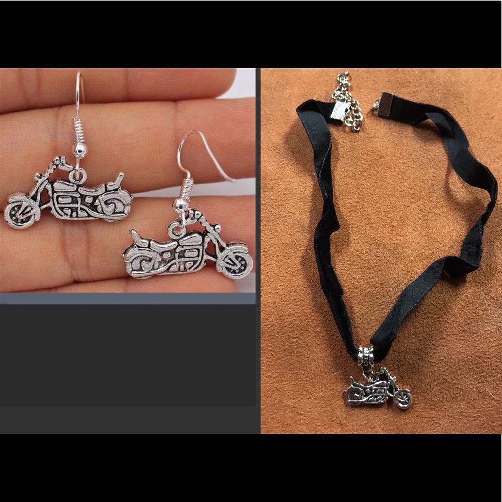 Biker choker necklace earring set