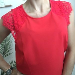 NWT- J.Crew Sleeveless red top with lace shoulders