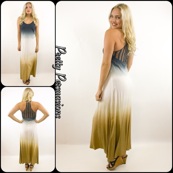 NWT Black Ivory Tan Ombré Crochet Back Maxi Dress - Picture 3 of 8