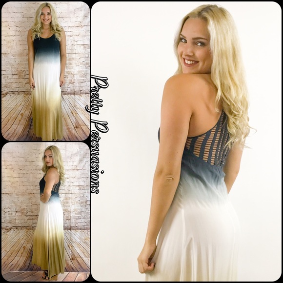 NWT Black Ivory Tan Ombré Crochet Back Maxi Dress - Picture 5 of 8