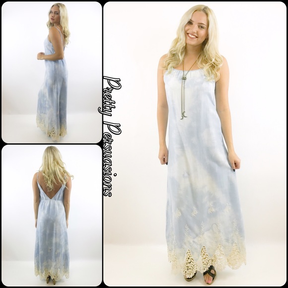 NWT Sky Blue & Crochet V-Back Maxi Dress - Picture 2 of 8