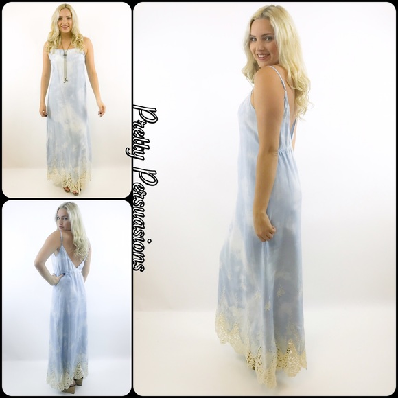 NWT Sky Blue & Crochet V-Back Maxi Dress - Picture 3 of 8