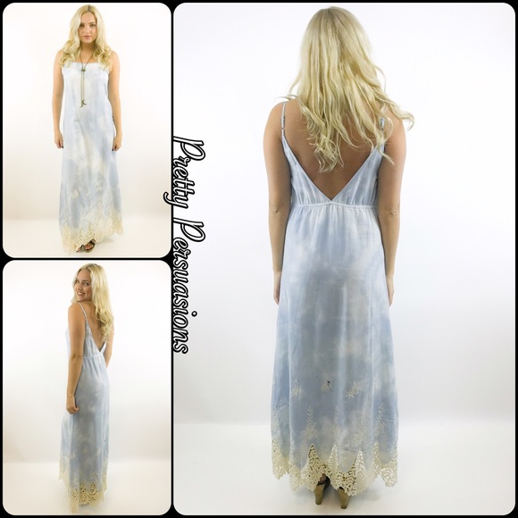 NWT Sky Blue & Crochet V-Back Maxi Dress - Picture 4 of 8