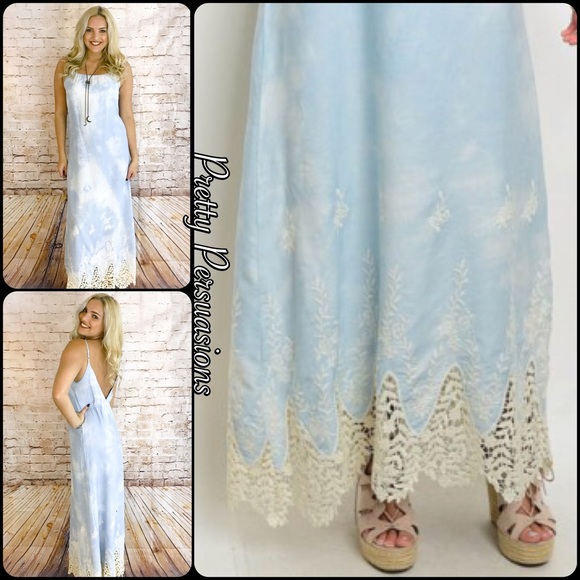 NWT Sky Blue & Crochet V-Back Maxi Dress - Picture 5 of 8