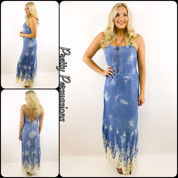 NWT Sky Blue & Crochet V-Back Maxi Dress - Picture 6 of 8