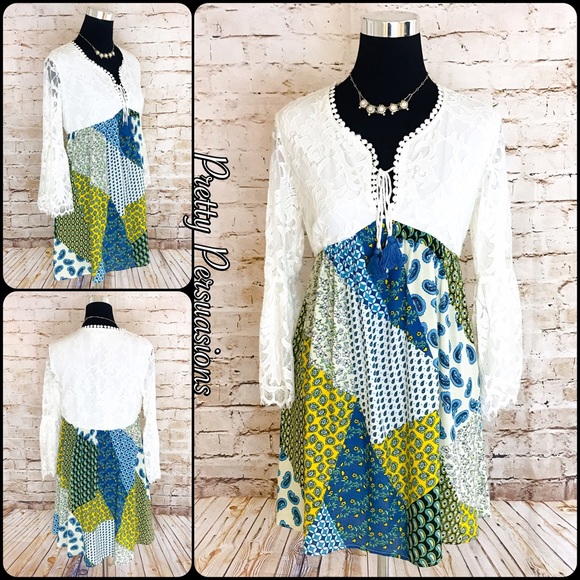 SALE‼️NWT Lace Bell Sleeve & Printed Peasant Dress - Picture 5 of 6