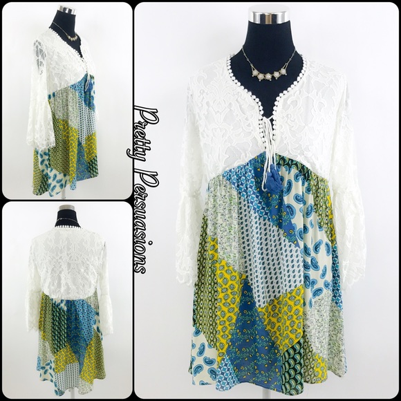 SALE‼️NWT Lace Bell Sleeve & Printed Peasant Dress - Picture 6 of 6