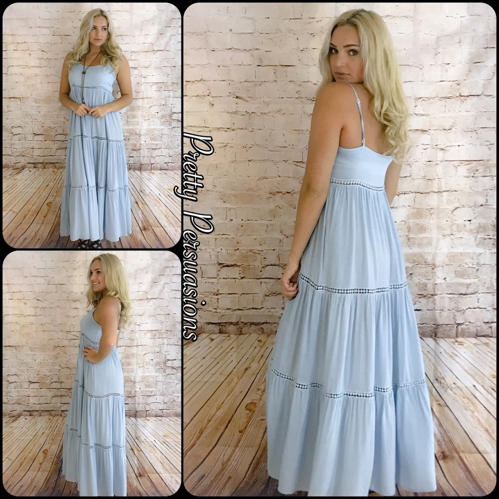 SOLD OUT ‼️ NWT Baby Blue Crochet Trim Maxi Dress - Picture 2 of 8