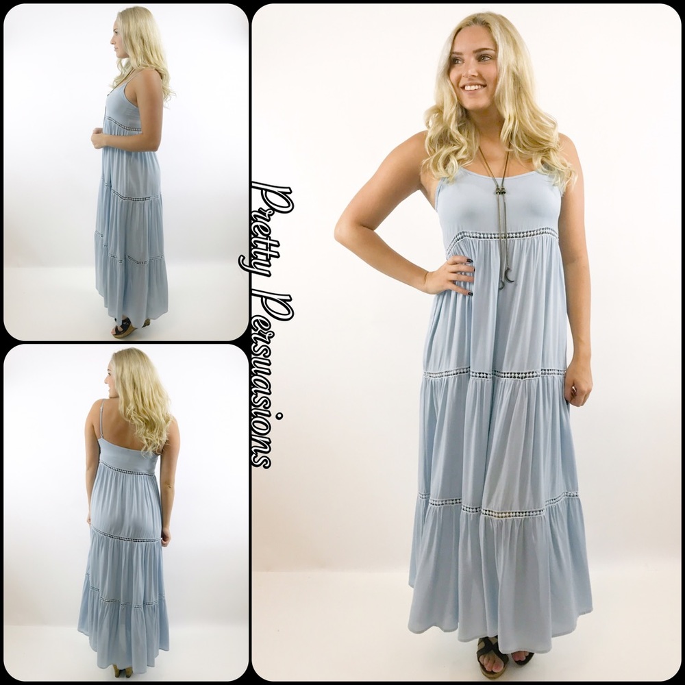 SOLD OUT ‼️ NWT Baby Blue Crochet Trim Maxi Dress - Picture 4 of 8