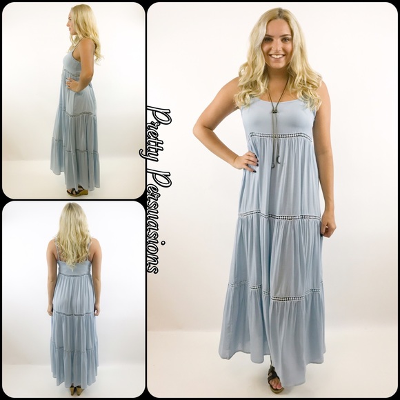 SOLD OUT ‼️ NWT Baby Blue Crochet Trim Maxi Dress - Picture 3 of 8