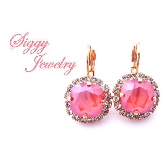Swarovski Crystal Coral Cushion Cut Earrings - Picture 1 of 4