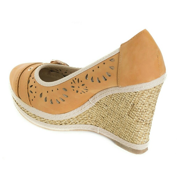 Women Buckle Wedge Espadrilles, HW-1675, Camel - Picture 2 of 4