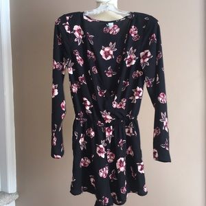 H&M Long-Sleeved Black Floral Romper