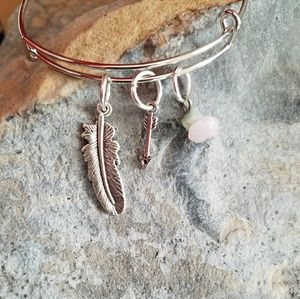 Feather, arrow rose quartz Charm bracelet