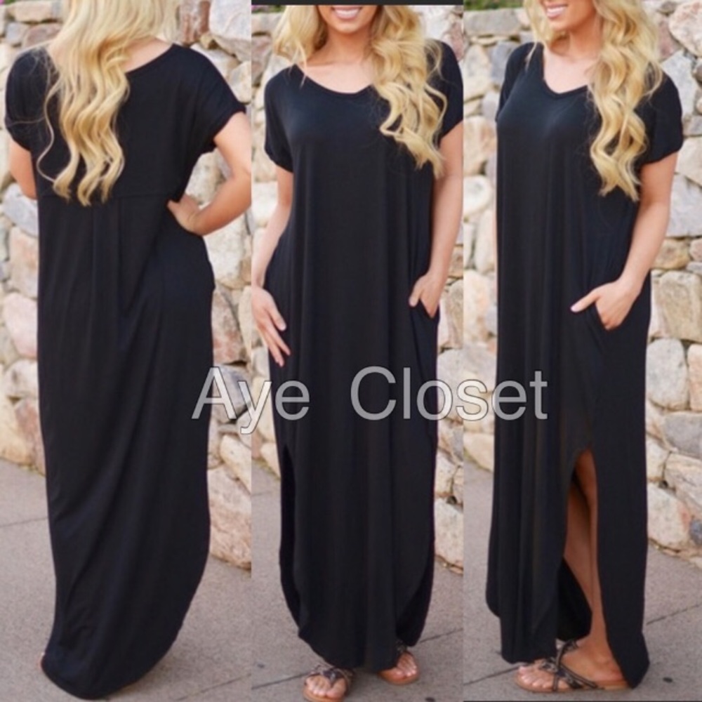 Oversized loose maxi dress slit pockets boho chic - Picture 6 of 8