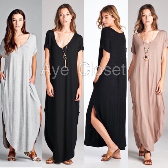 Oversized loose maxi dress slit pockets boho chic - Picture 5 of 8