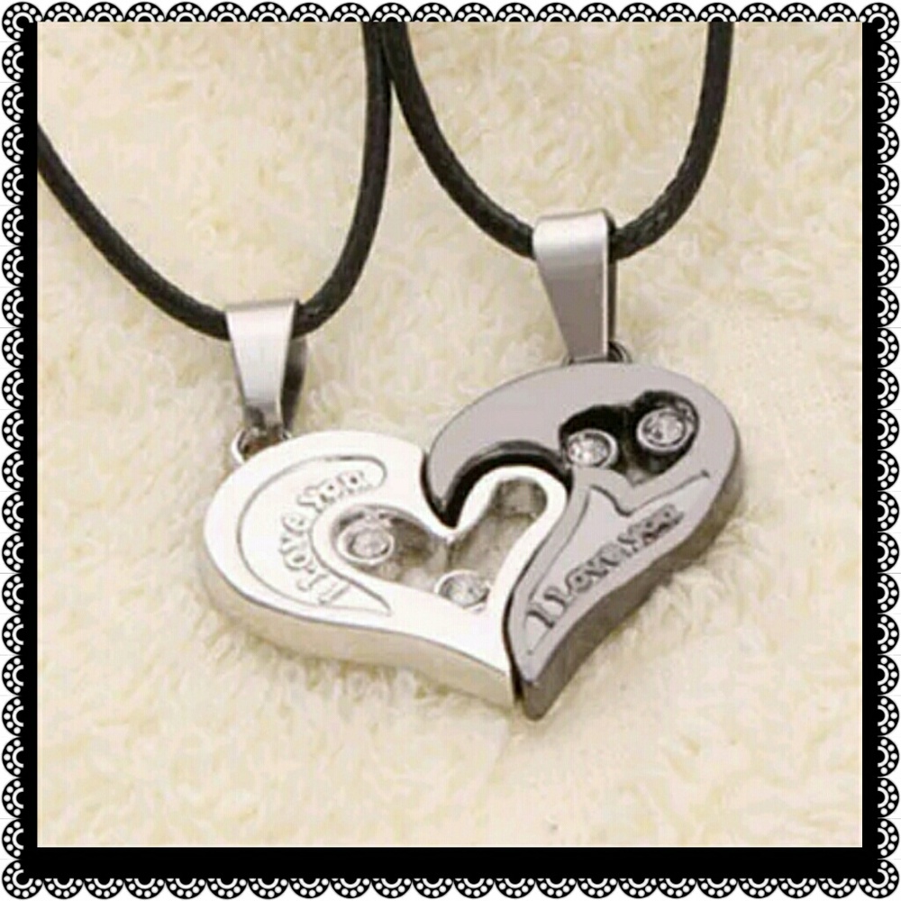 I LOVE YOU SPLIT heart necklaces  set